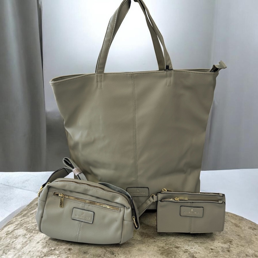 London Fog Sage Tote Crossbody Wallet Set Designer Work Travel Handbag Large Bag